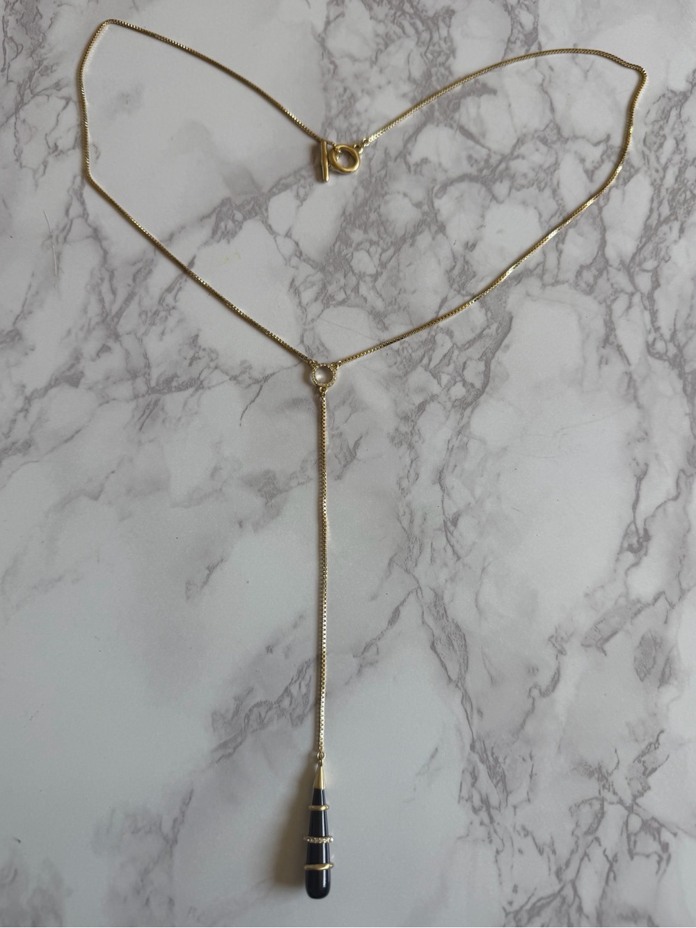 Karen Kane Gold Lariat Necklace with Black Accents